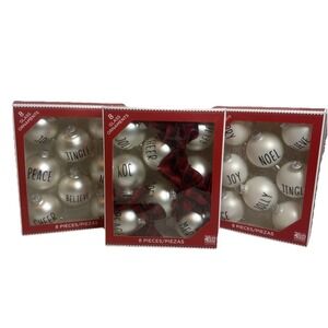 Holiday Time Glass Christmas Ornaments Merry Joy Cheer‎ Noel Jingle Decorations